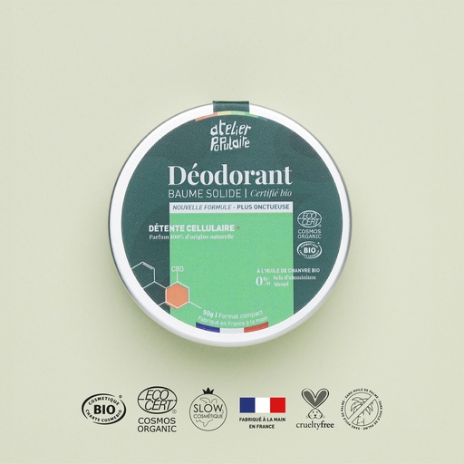 ​​​​Déodorant solide | Détente cellulaire + CBD | COSMOS ORGANIC | 50g